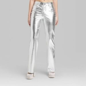 New W/Tag Wild Fable Womens Sz 14 High Rise Flare Casual Metallic Silver Pants